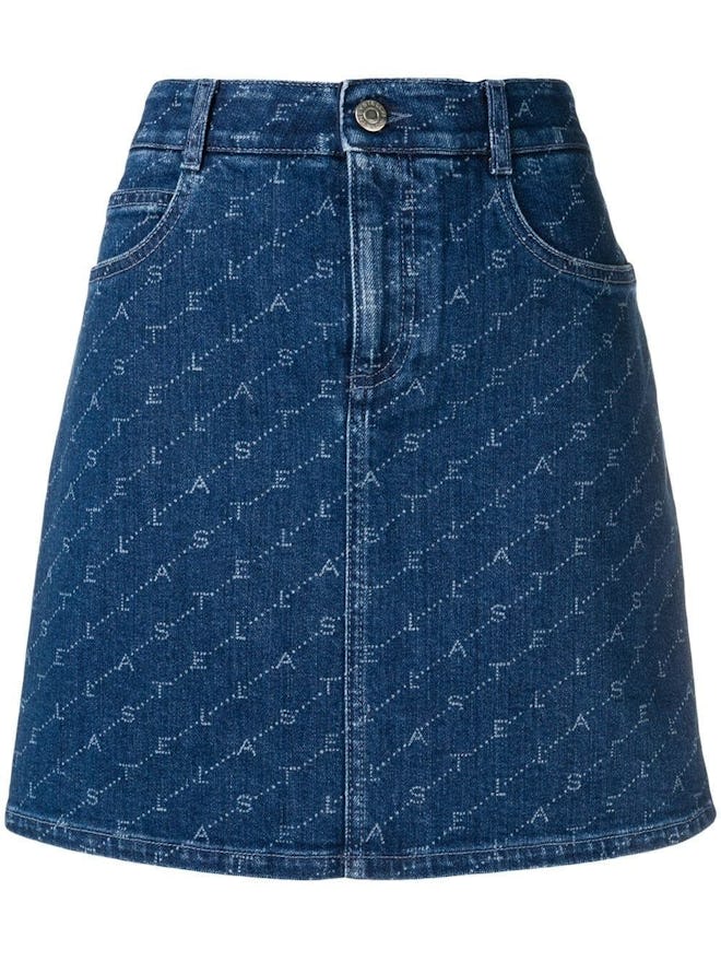 Blue Logo Print Denim Skirt