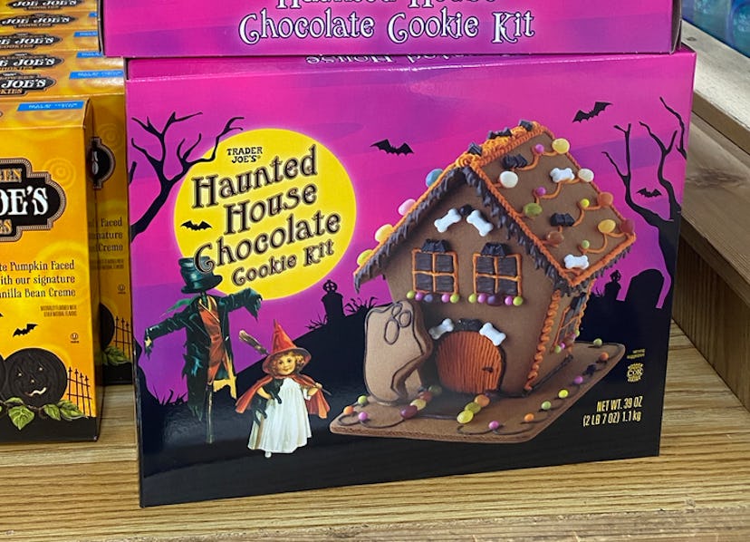 An image of boxes of Halloween gingerbread house kits. 