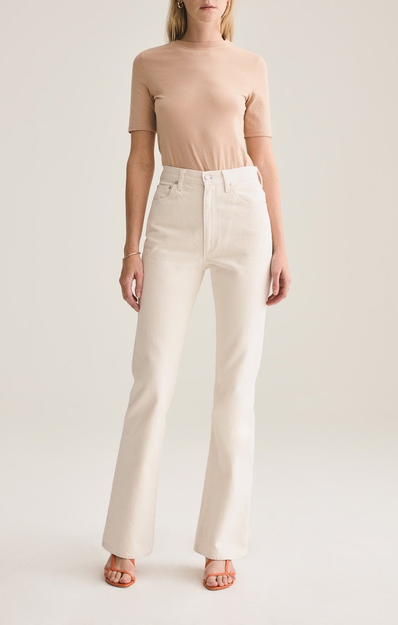 white high rise flare pants