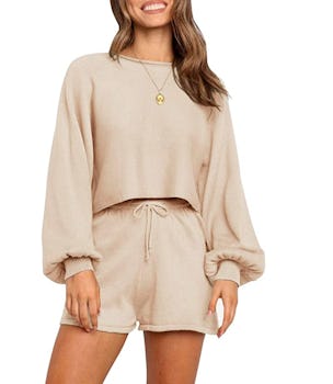 ZESICA Women's Casual Long Sleeve Knit Pullover and Short Sets
