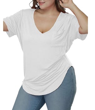 Allegrace Womens Casual Scoop Collar Plus Size Top