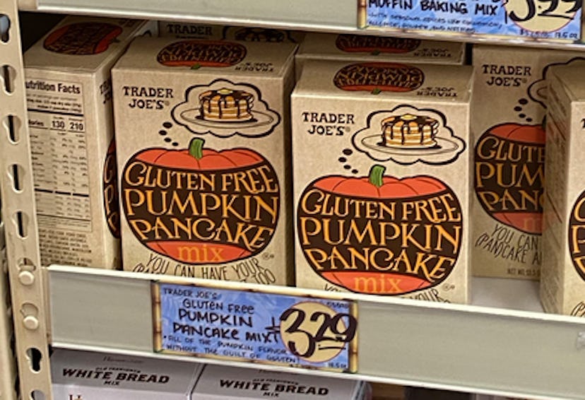 An image of boxes of gluten free pancake mix in pumpkin flavor.