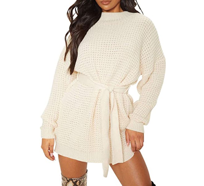 ZESICA Waffle Knitted Sweater Dress