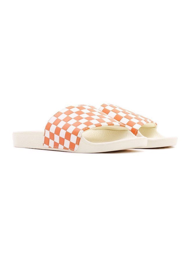 Orange & White Checkerboard Sport Slide-On Sandals