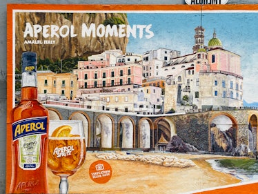 An Aperol Spritz mural is painted on a wall in Los Angeles.