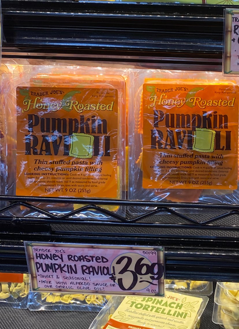 an image of packages of pumpkin ravioli. 