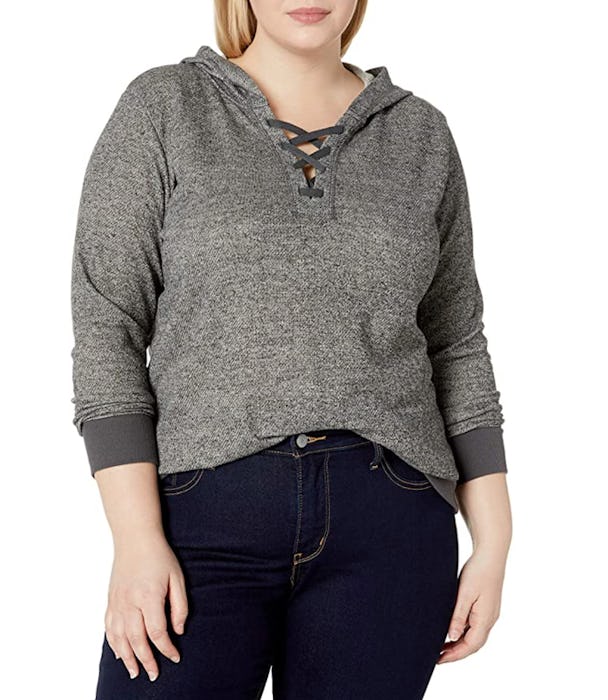 JUST MY SIZE Women's Plus Size Hoodie with Lace-up Collar