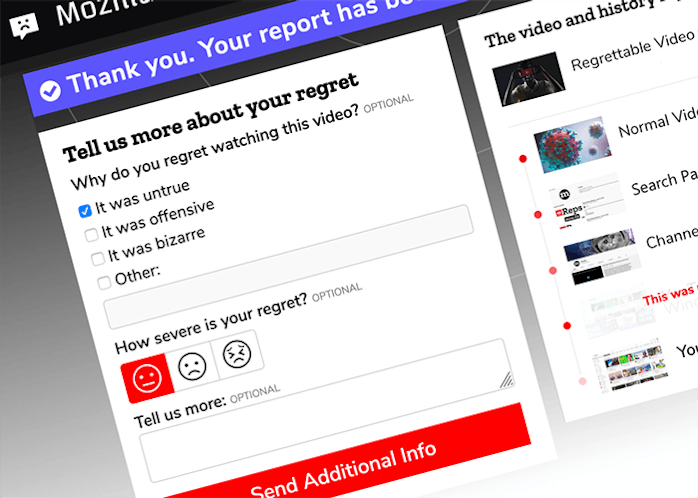 Mozilla's RegretReporter asks the public to report questionable YouTube recommendations.