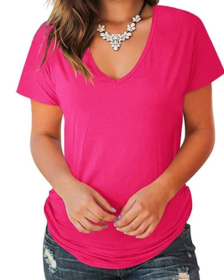 Jescakoo Rose Red V Neck Top