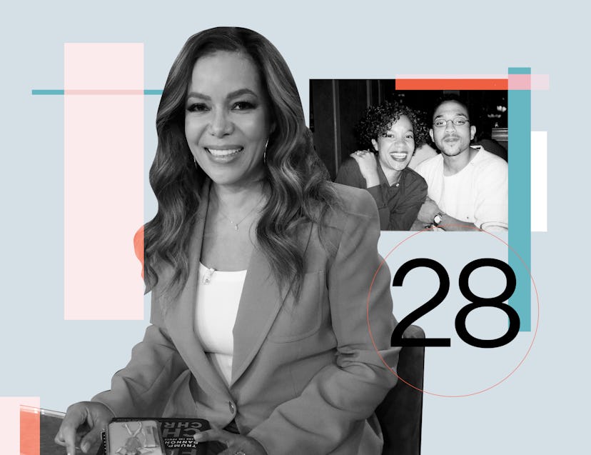 Sunny Hostin smiling next to a 28 number sign