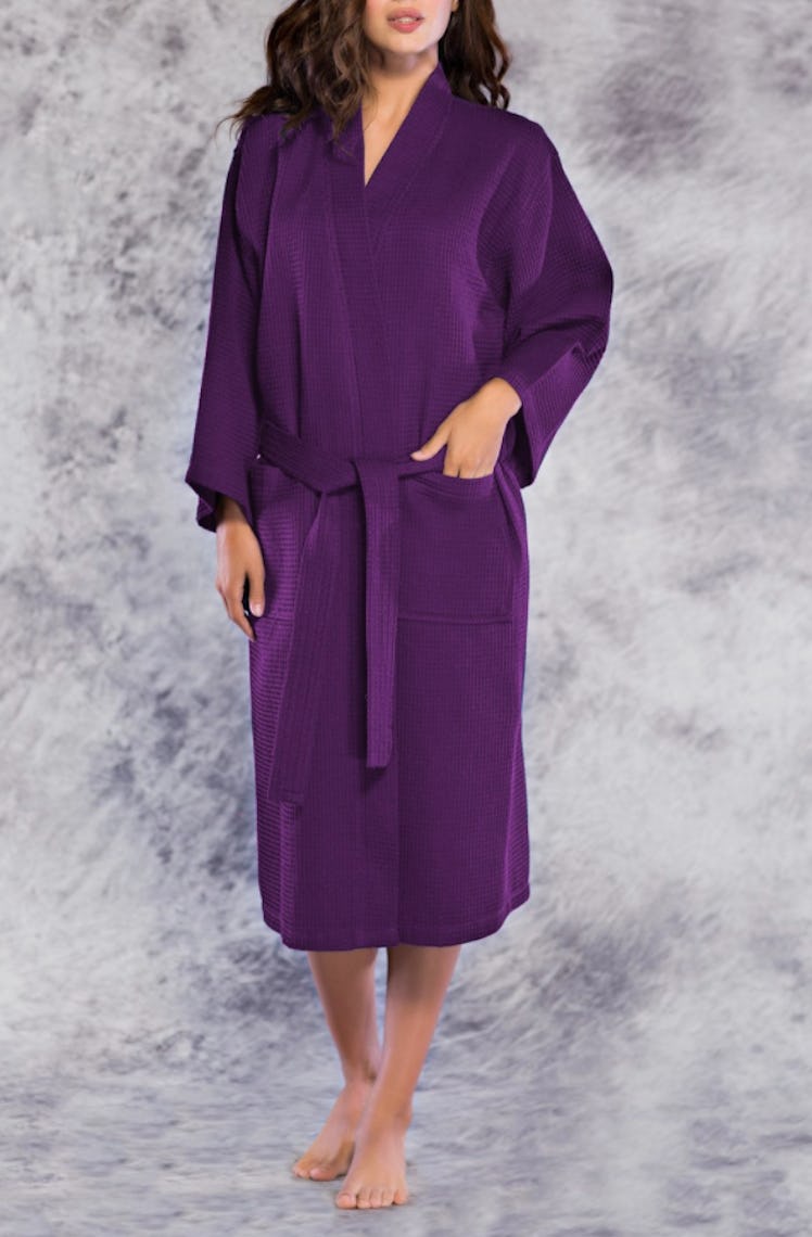 Waffle Kimono Long Purple Robe