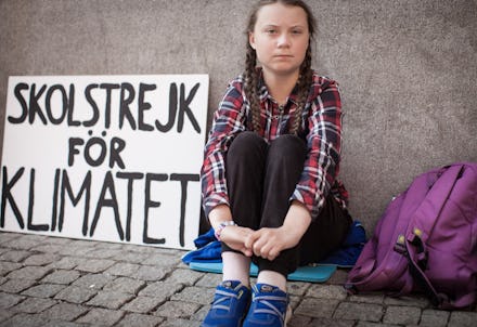 Greta Thunberg protesting.