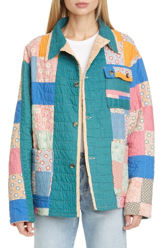 One of a Kind Reworked Quilt Floral Nine Patch Workwear Jacket