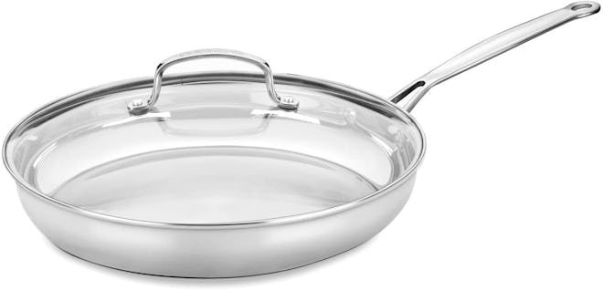 This pan for high heat cooking is made from stainless steel and comes in a wide range of sizes.