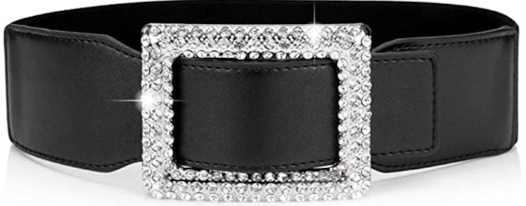 Belt With Rhinestone Square Buckle