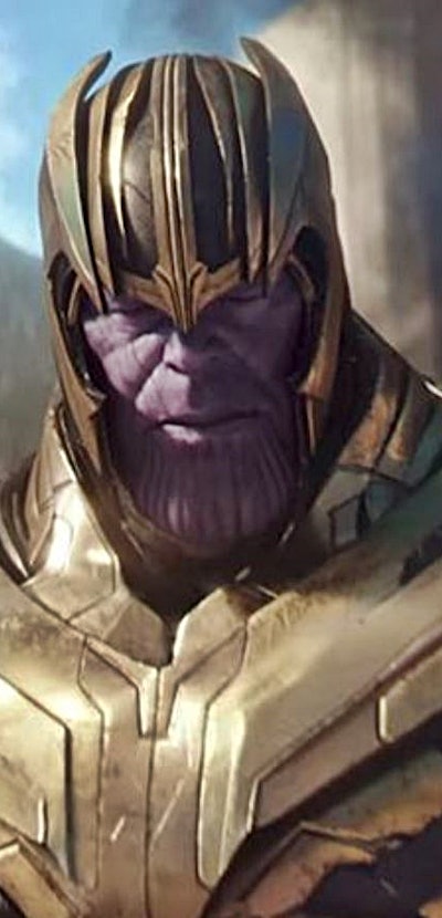 Thanos with a helmet from the Avengers: Endgame