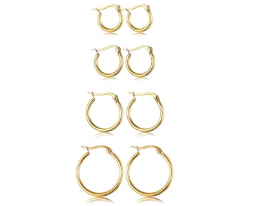 ORAZIO Stainless Steel Hoop Earrings (4-Pairs)