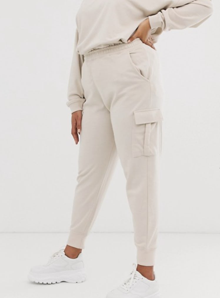 Missguided Plus Sweatpants with Cargo Pockets in Beige
