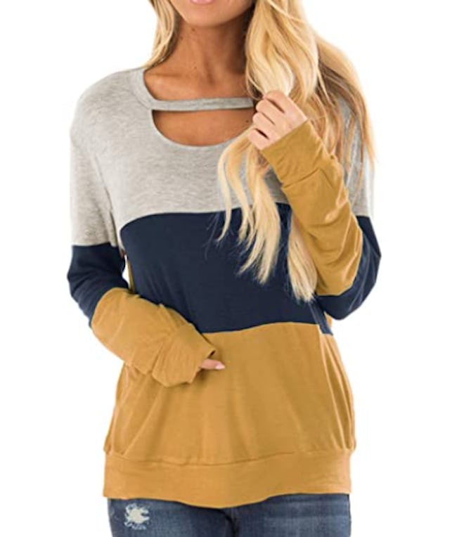 Minclouse Color Block Cutout Sweatshirt