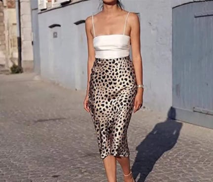 Soowalaoo High Waist Leopard Midi Skirt