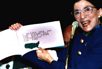 In July, 1993, RBG displays a book titled "My Grandma is Very Special", which was written by Paul Sp...