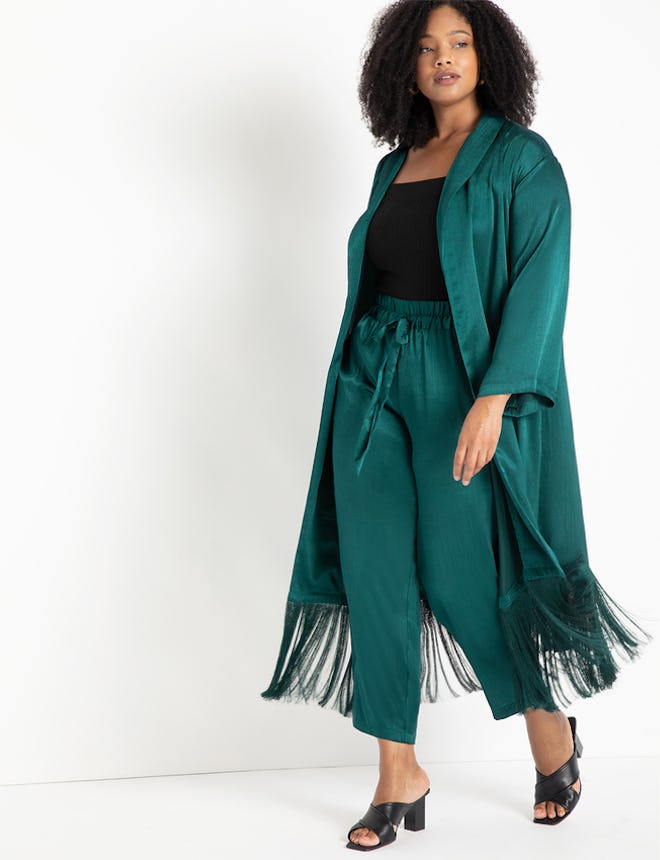 Satin Duster with Fringe Detail
