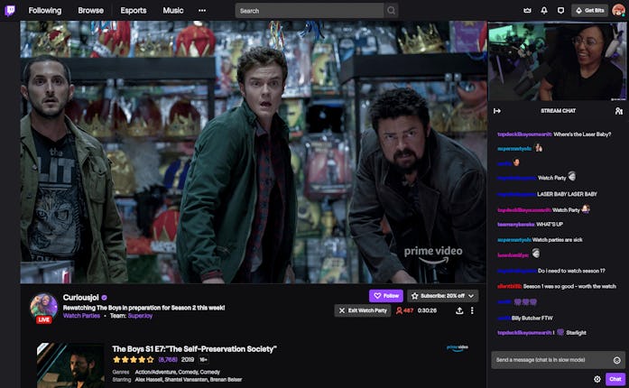 Curiosjoi streaming 'The Boys' on Twitch Watch Parties