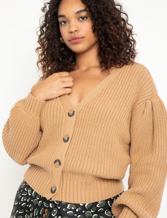 Sweater Cardigan with Pleated Sleeve