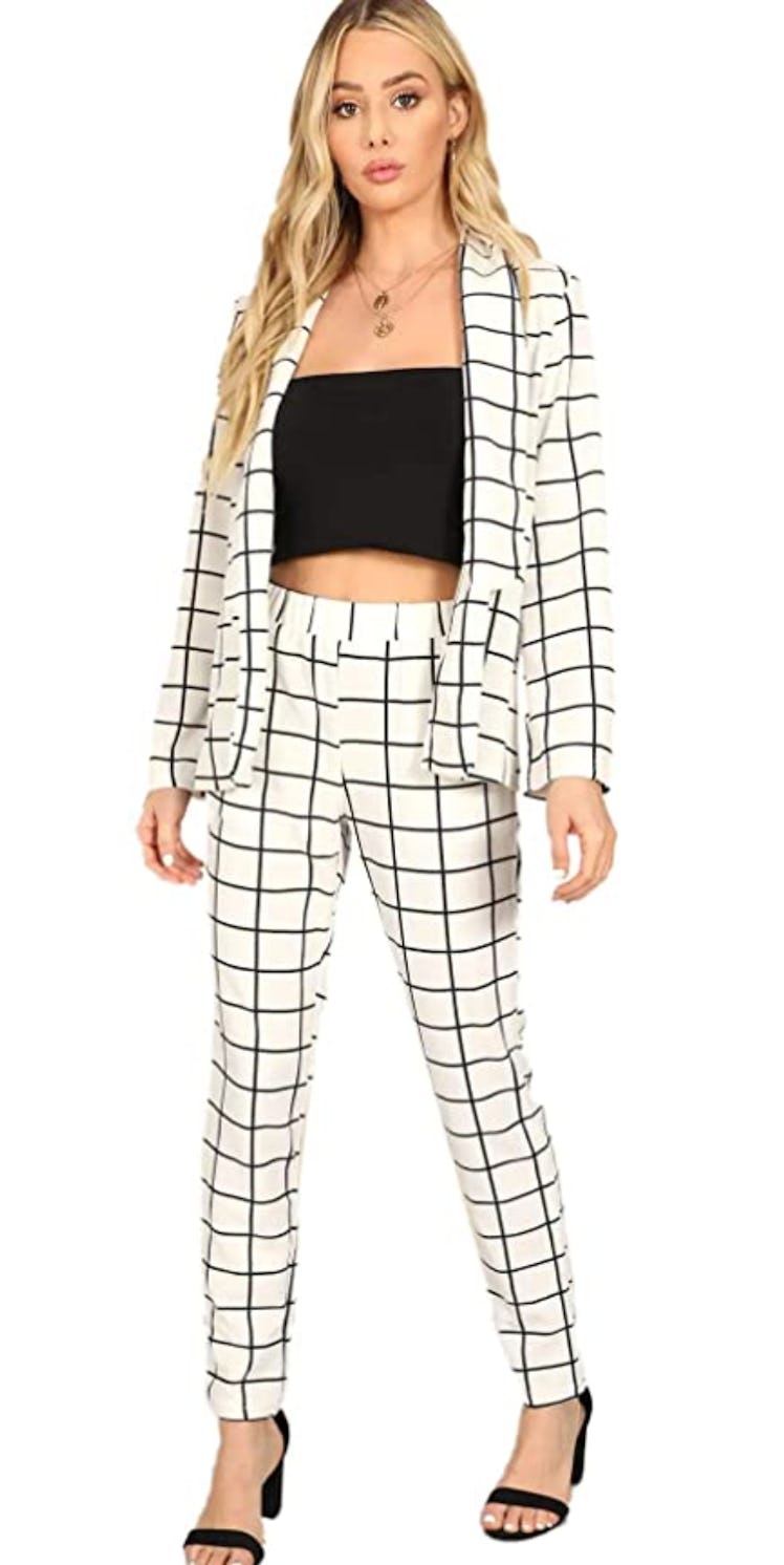 SheIn Two Piece Plaid Long Sleeve Blazer