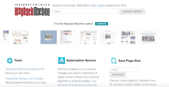 Wayback Machine site screengrab