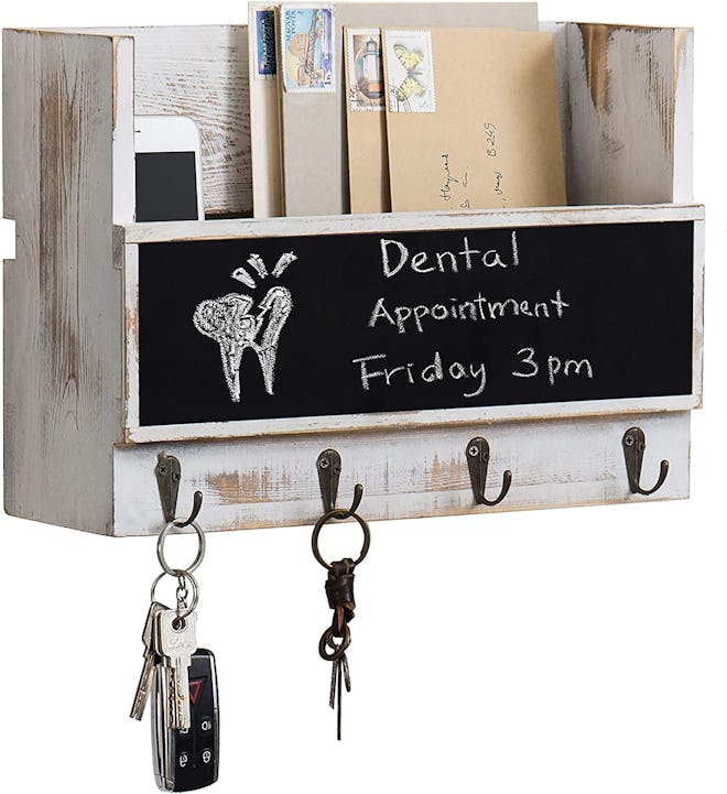 MyGift Wall-Mounted Mail Holder With Chalkboard & Key Hooks