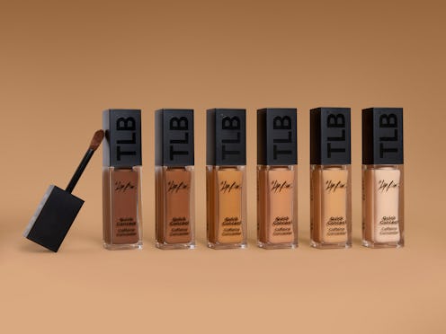 Six shades of The Lip Bar's new Quick Conceal Caffeine Concealer in tubes.