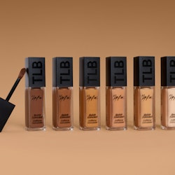 Six shades of The Lip Bar's new Quick Conceal Caffeine Concealer in tubes.