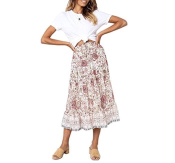 MEROKEETY High Waist Pleated Skirt with Pockets