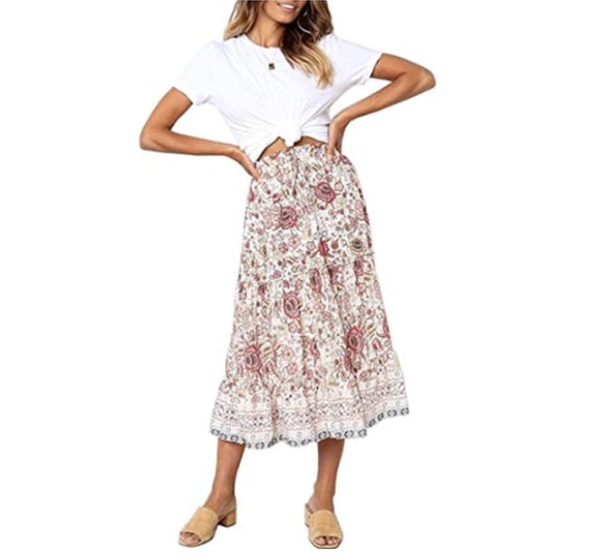 MEROKEETY High Waist Pleated Skirt with Pockets