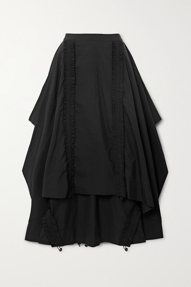 Draped Shirred Taffeta Maxi Skirt