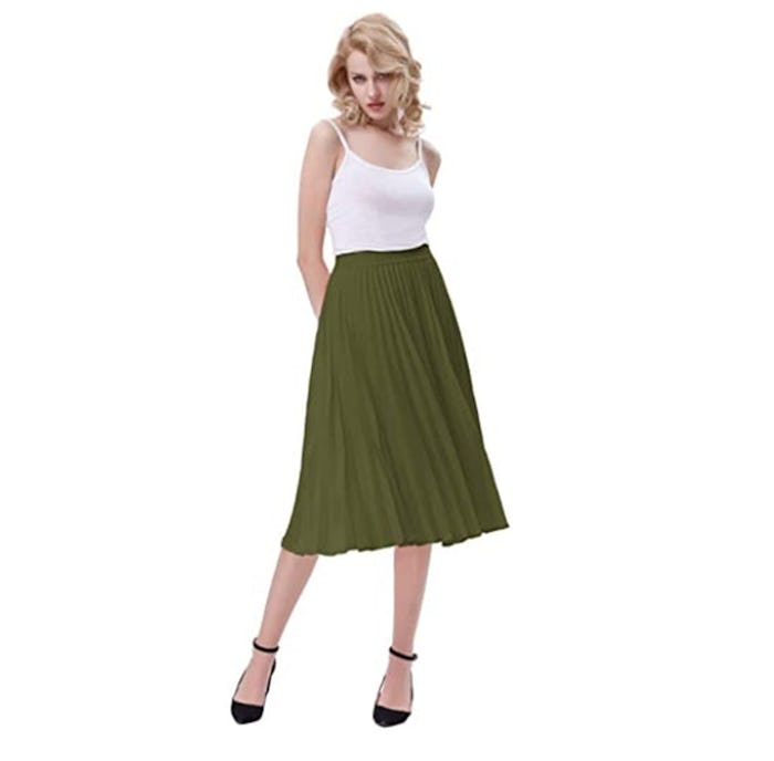 Kate Kasin High Waist Pleated A-Line Swing Skirt