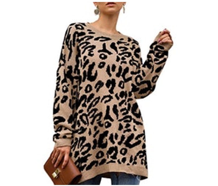 NSQTBA Leopard Print Pullover Sweater