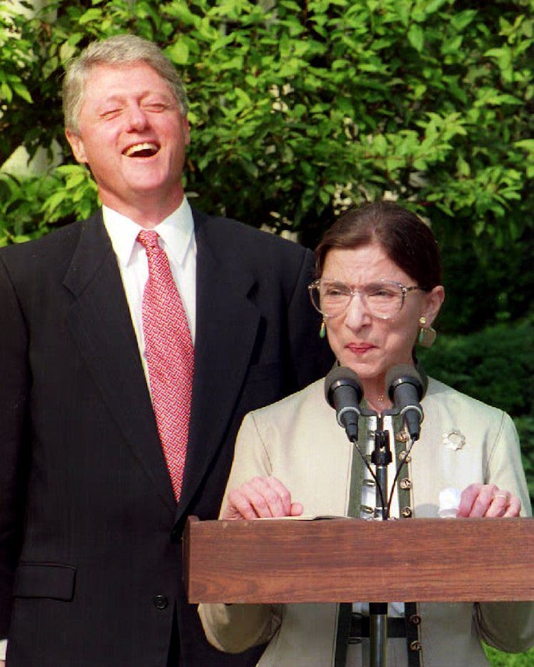  U.S. President Bill Clinton  laughs as newly confirmed U.S. Supreme Court Justice Ruth Bader Ginsbu...