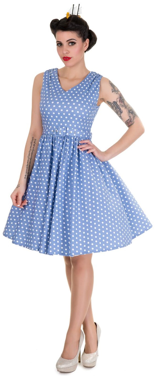 Wendy Polka Dot Rockabilly Swing Dress in Light Blue