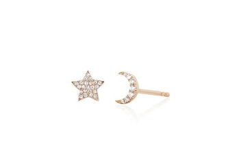 Diamond Mini Moon & Star Stud Earring
