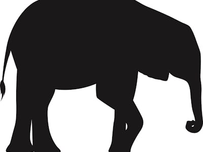 A side view of an black plain illustration of an Elephant