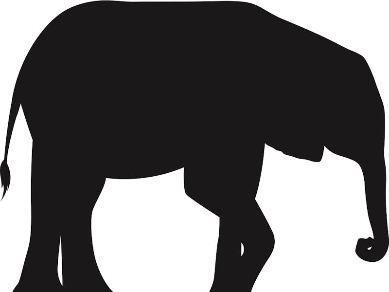 A side view of an black plain illustration of an Elephant