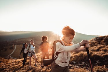 Young group of women mountain hiking