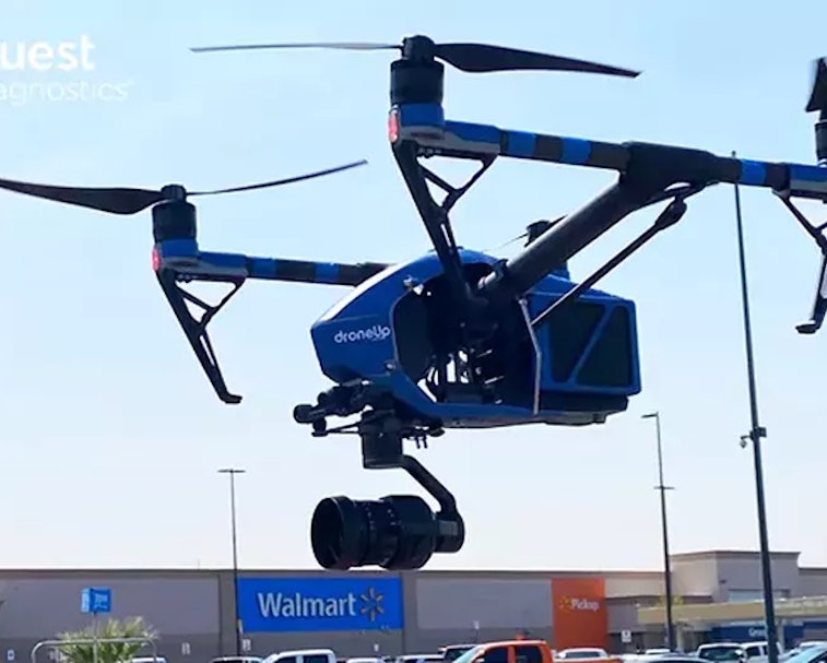 Walmart is trialing delivery of COVID-19 testing kits via drone. 