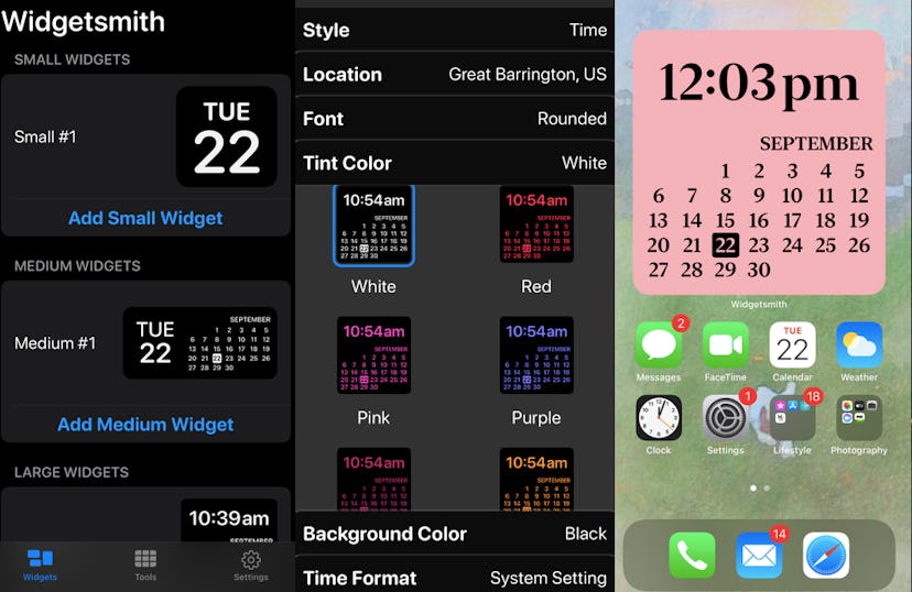 A screenshot of Widgetsmith, an app you use to customize your iOS 14 home screen
