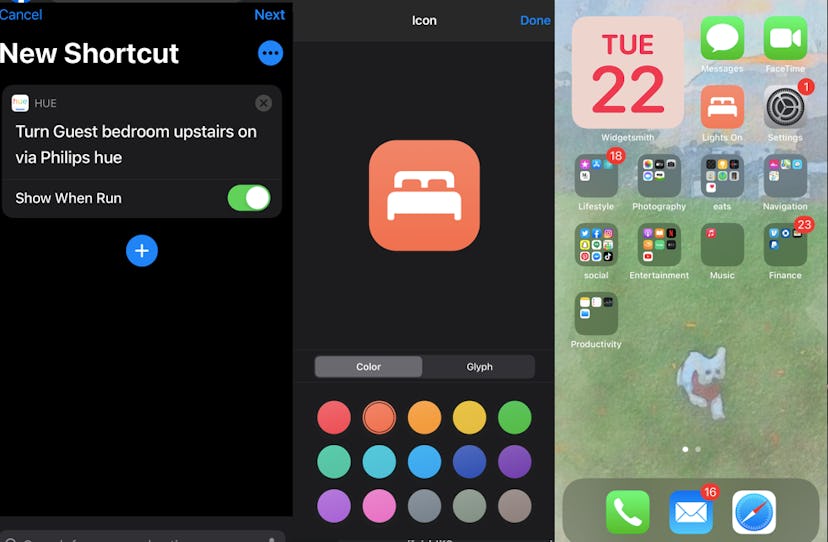 A screenshot of the Shortcuts app, one way to customize your iOS 14 Home Screen