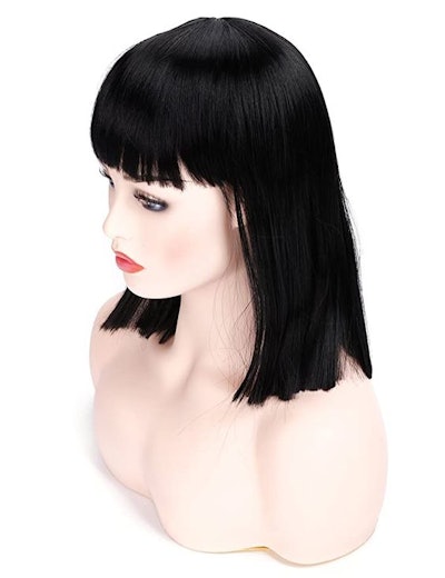 Morvally Short Straight Bob Wig with Flat Bangs Natural Looking Heat Resistant Hair Cosplay Costume ...