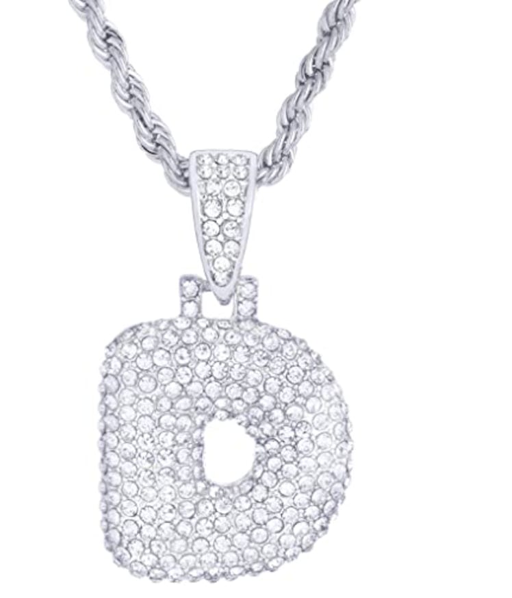 Metaltree98 20" Chain A - Z Initial Bubble Letter Silver Plated Iced CZ Pendant Necklace
