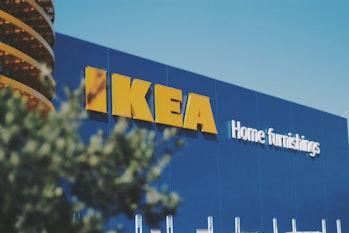The storefront for an Ikea can be seen with the title "Home Furnishings" on a blue background.